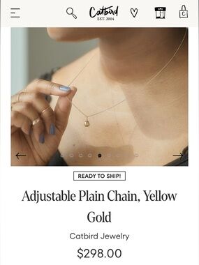 Catbird Adjustable Plain Chain, 14k Yellow Gold EUC